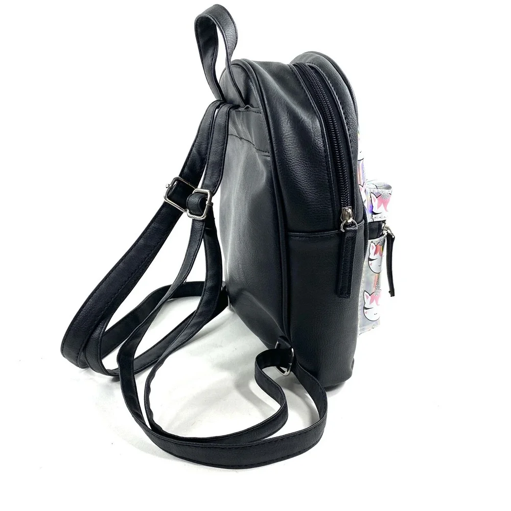 Children's Rainbow Unicorn Small Backpack Black and Silver